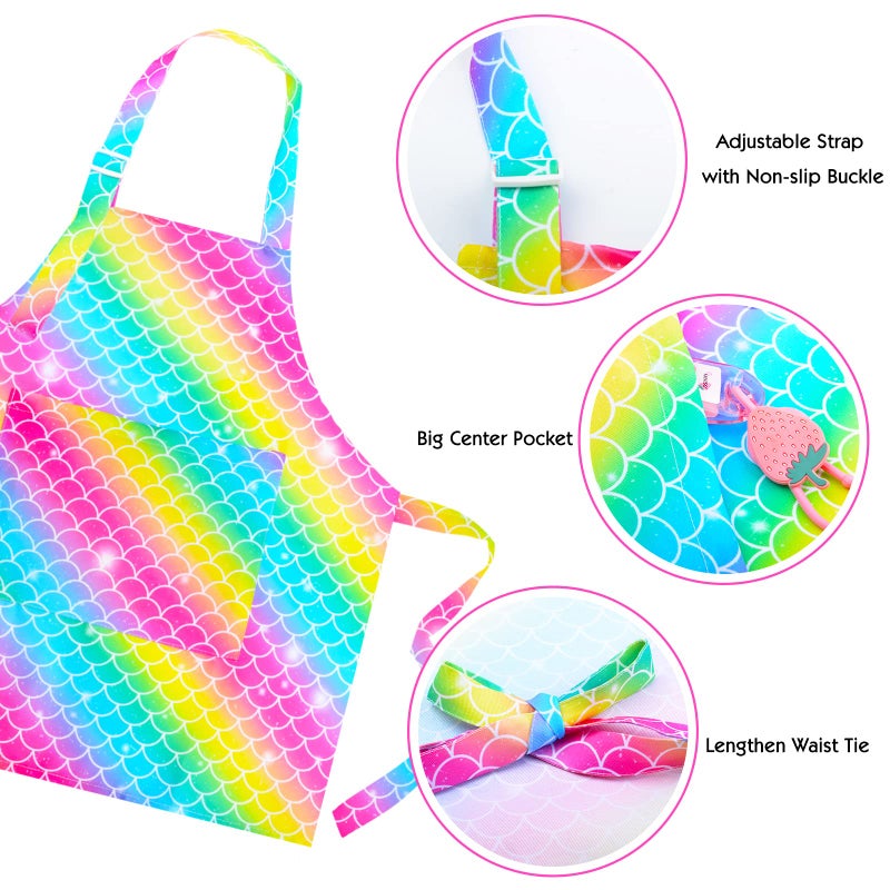 PASHOP 2 Pack Kids Apron Rainbow Unicorn Toddler Apron With Pockets for Kids Girls Boys Cooking Baking Painting - Image 2